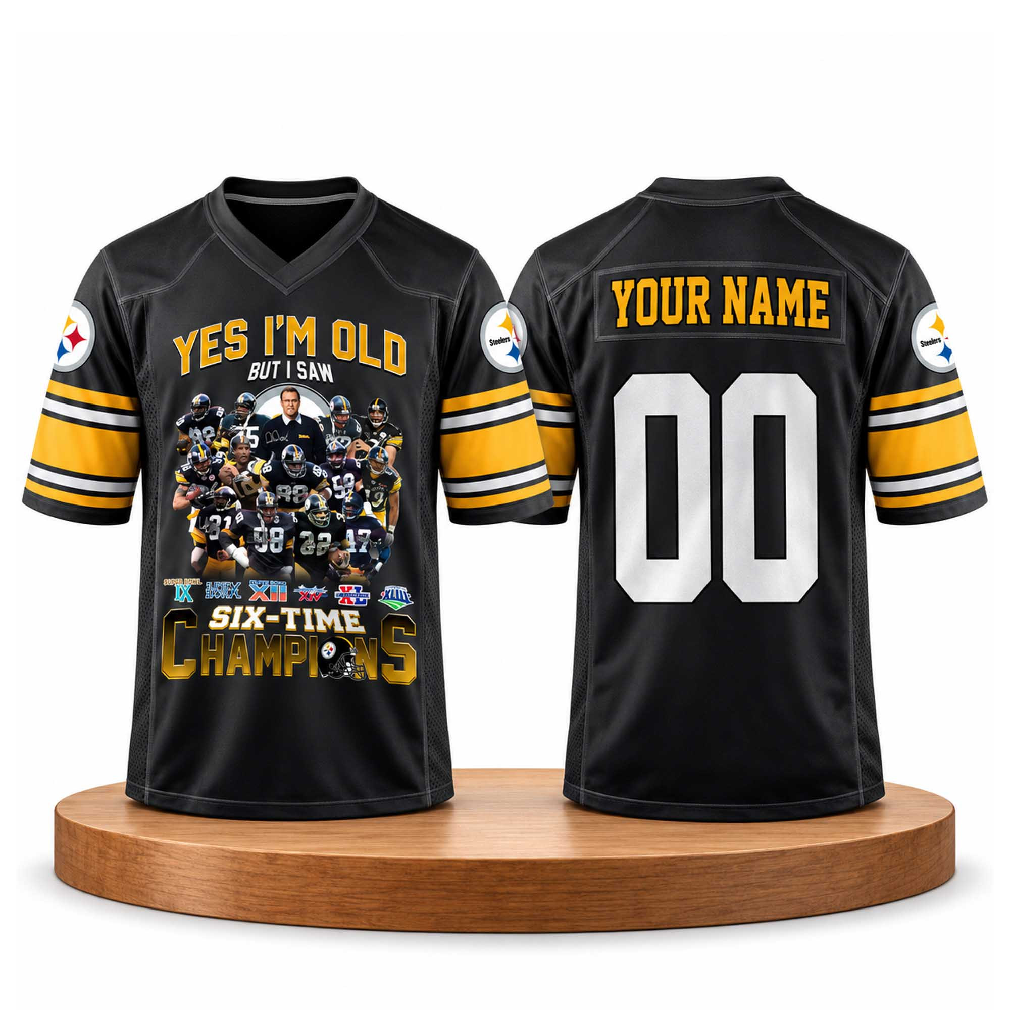 Custom Yes I'm Old But I Saw Steelers Six-Time Champions Jersey Pittsburgh Steelers Merch Gifts 1 - Unicasport Custom Yes I'm Old But I Saw Steelers Six-Time Champions Jersey Pittsburgh Steelers Merch Gifts