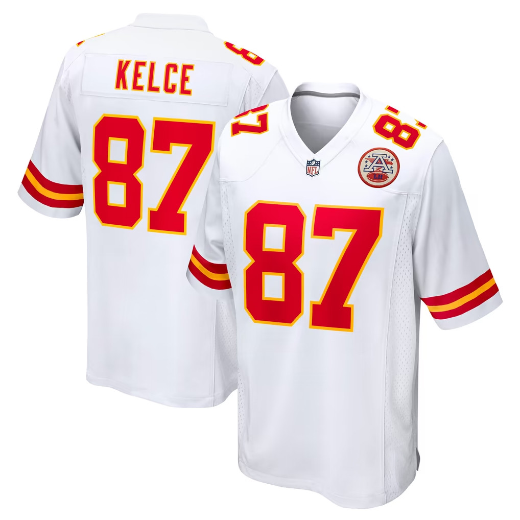 Travis Kelce Merch 2026 Kansas City Chiefs #87 Travis Kelce White Player Game Jersey Fan Merch 1 - Unicasport Travis Kelce Merch 2026 Kansas City Chiefs #87 Travis Kelce White Player Game Jersey Fan Merch