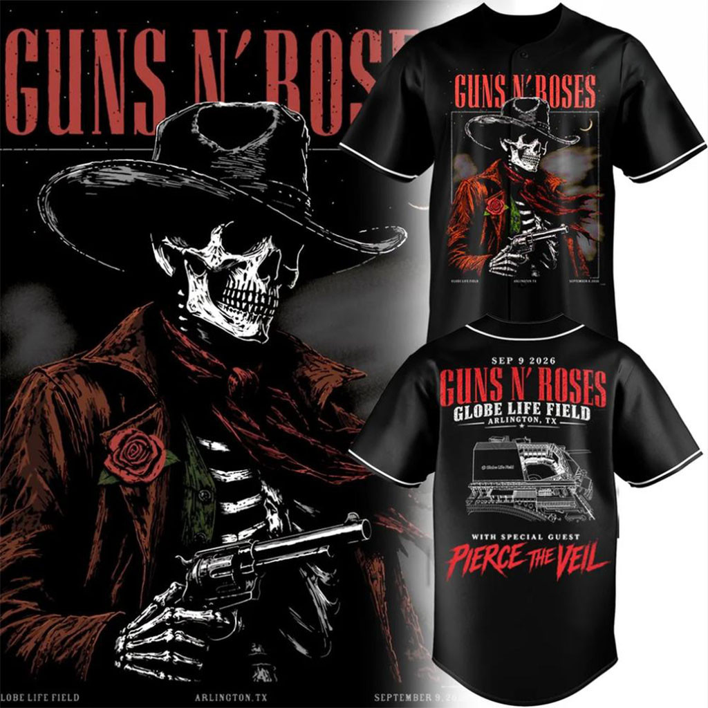 Guns N'Roses Globe Life Field 2026 Tour Baseball Jersey GNR Merch Present For Music Lovers 1 - Unicasport Guns N'Roses Globe Life Field 2026 Tour Baseball Jersey GNR Merch Present For Music Lovers