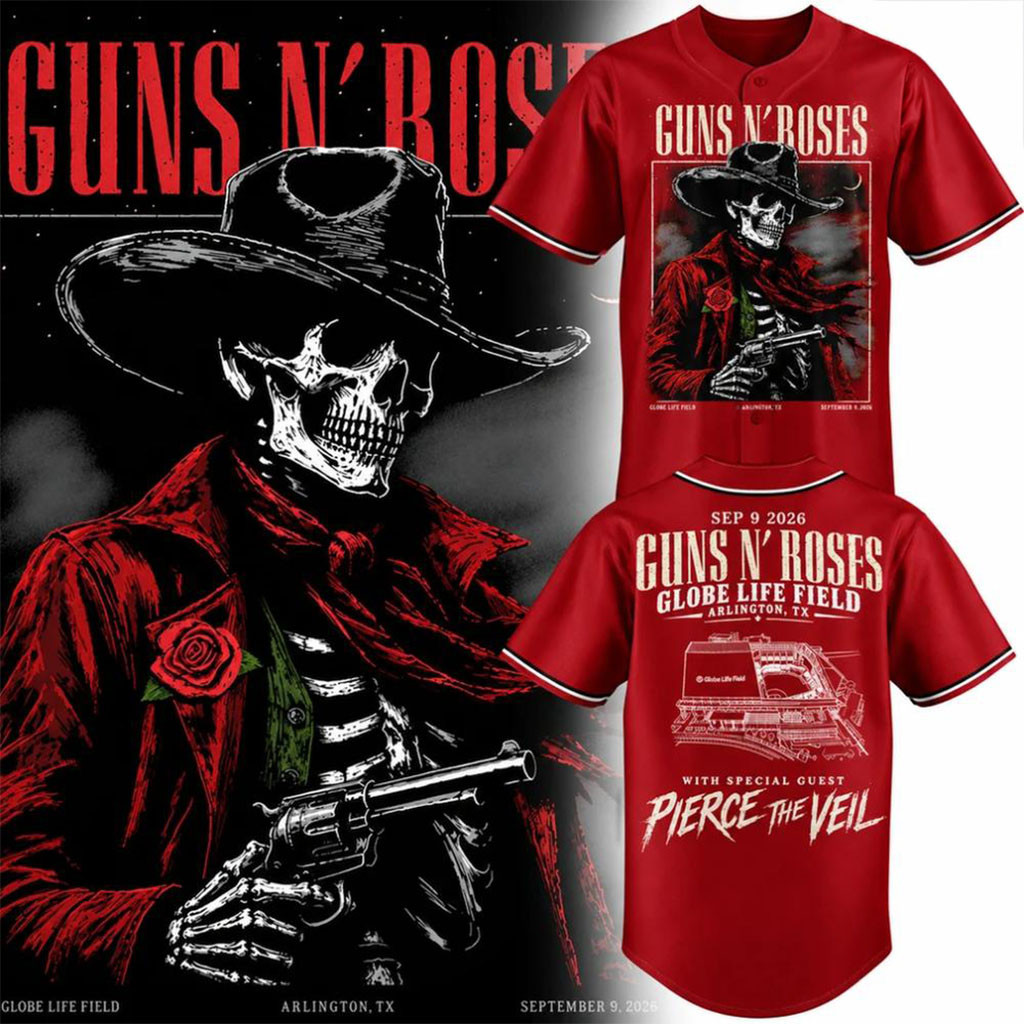 Guns N'Roses Globe Life Field 2026 Tour Baseball Jersey GNR Merch Gift For Music Lovers 1 - Unicasport Guns N'Roses Globe Life Field 2026 Tour Baseball Jersey GNR Merch Gift For Music Lovers