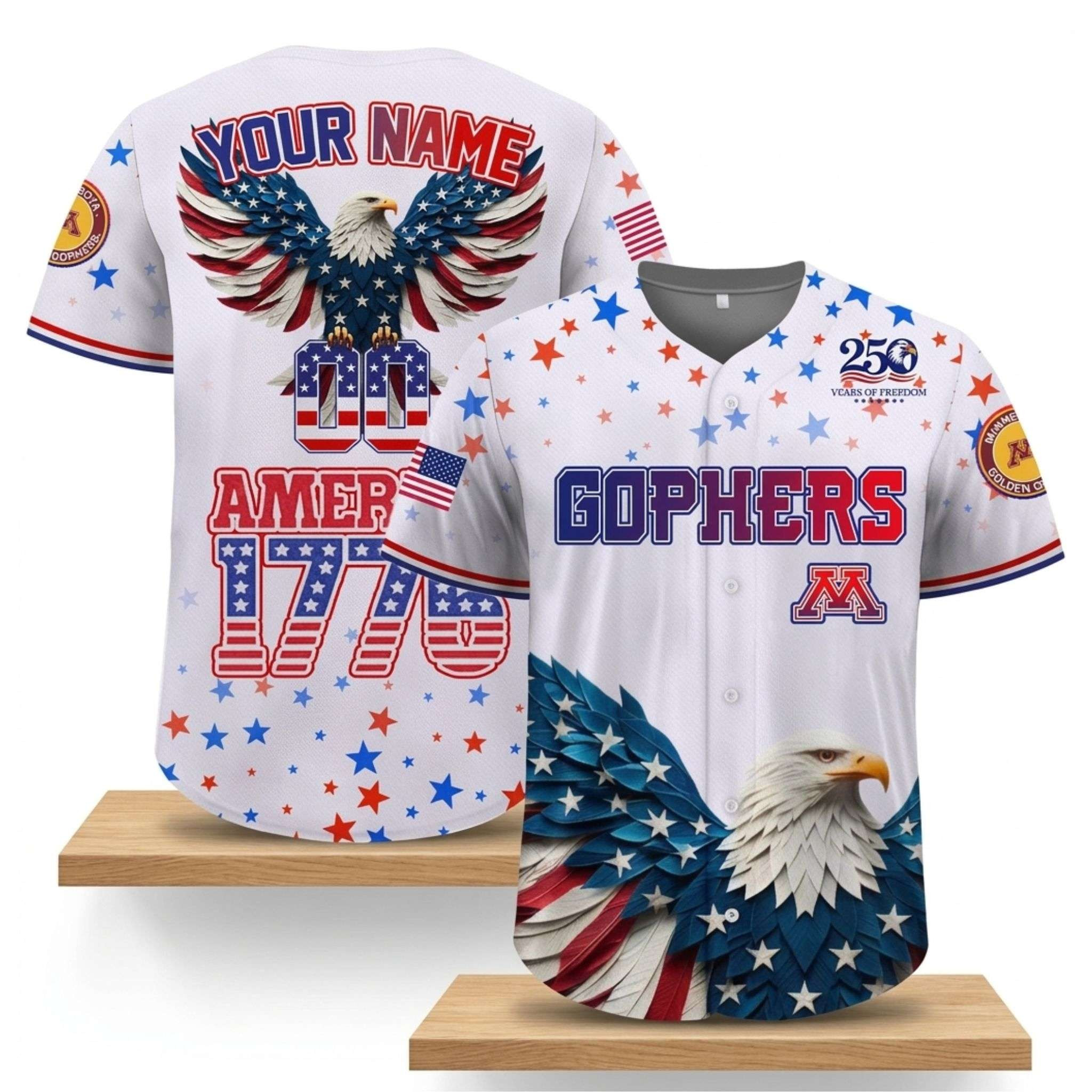 Custom Minnesota Golden Gophers x 250th Anniversary Celebration USA 2026 Jersey Gophers Merch 1 - Unicasport Custom Minnesota Golden Gophers x 250th Anniversary Celebration USA 2026 Jersey Gophers Merch