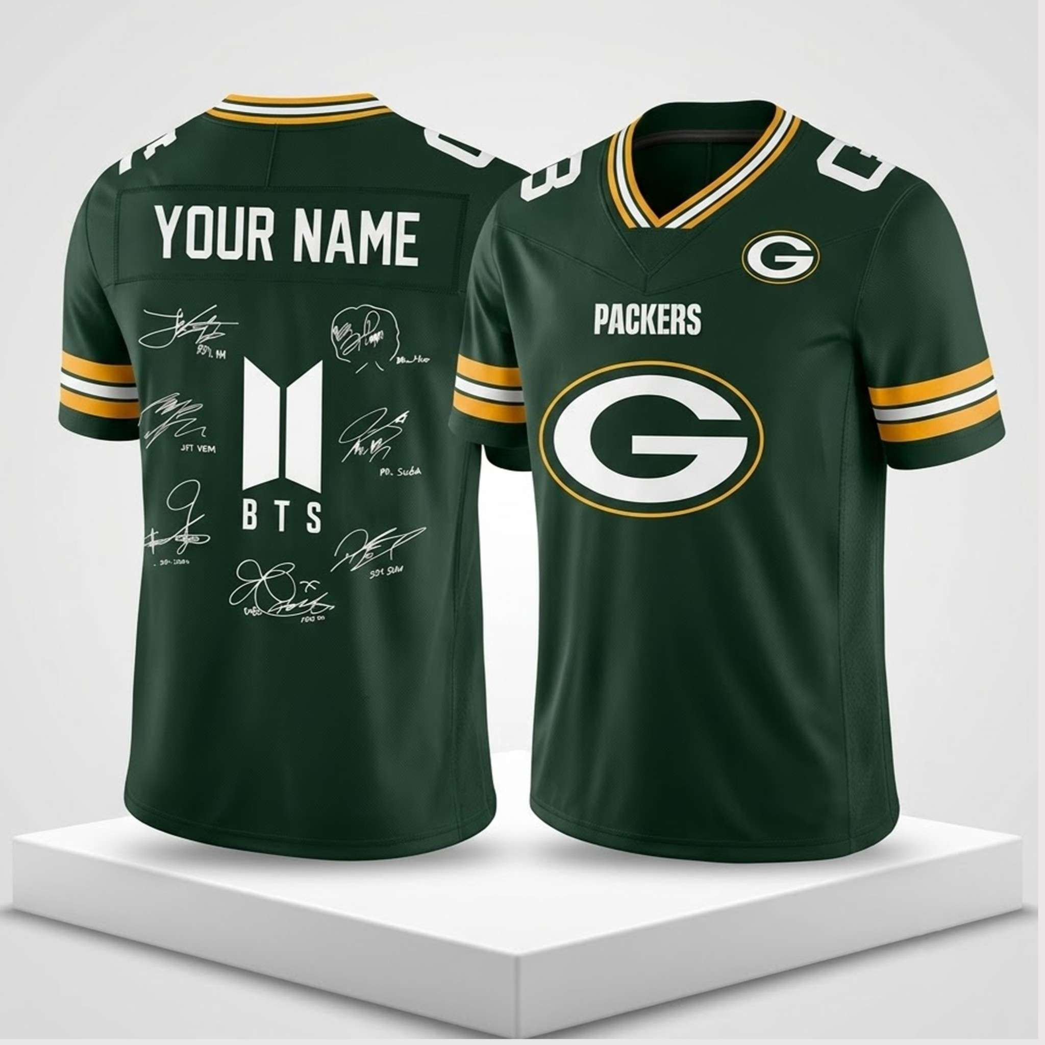 Custom Green Bay Packers BTS Tour 2026 Jersey Green Bay Packers Merch Football Themed Gifts 1 - Unicasport Custom Green Bay Packers BTS Tour 2026 Jersey Green Bay Packers Merch Football Themed Gifts