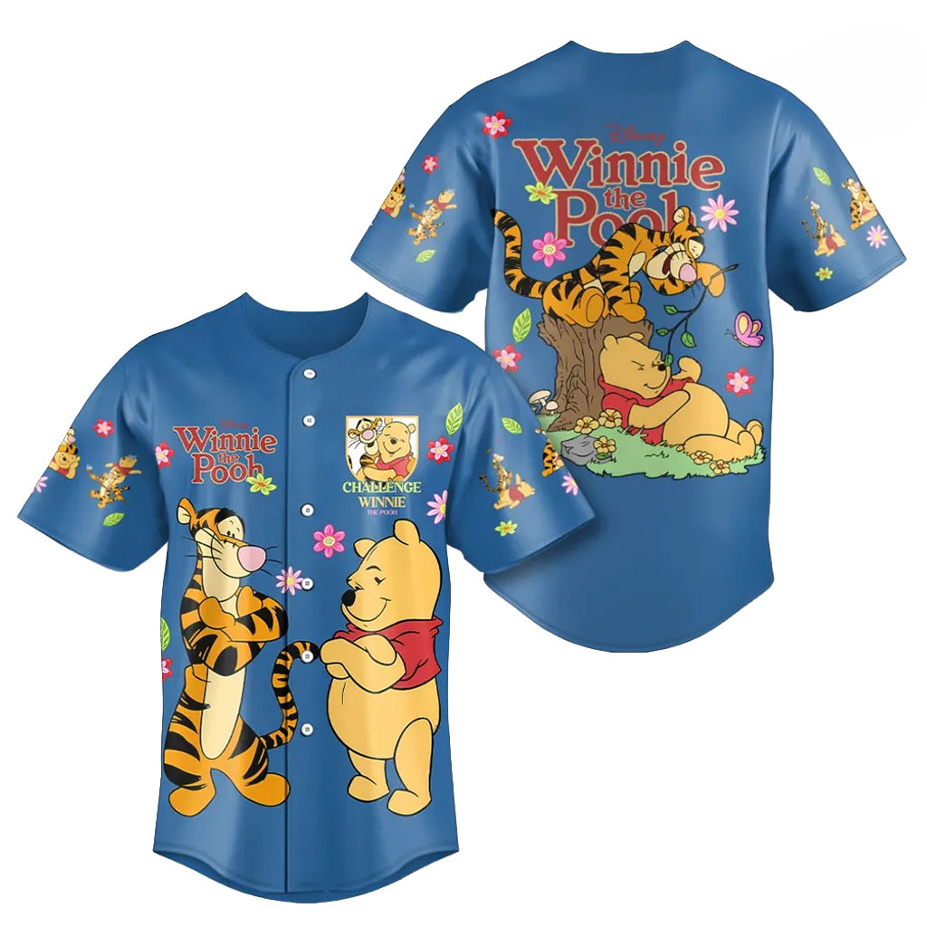 Winnie the Pooh Merch Pooh And Tiger Challenge Blue Baseball Jersey Gift For Besties 1 - Unicasport Winnie the Pooh Merch Pooh And Tiger Challenge Blue Baseball Jersey Gift For Besties