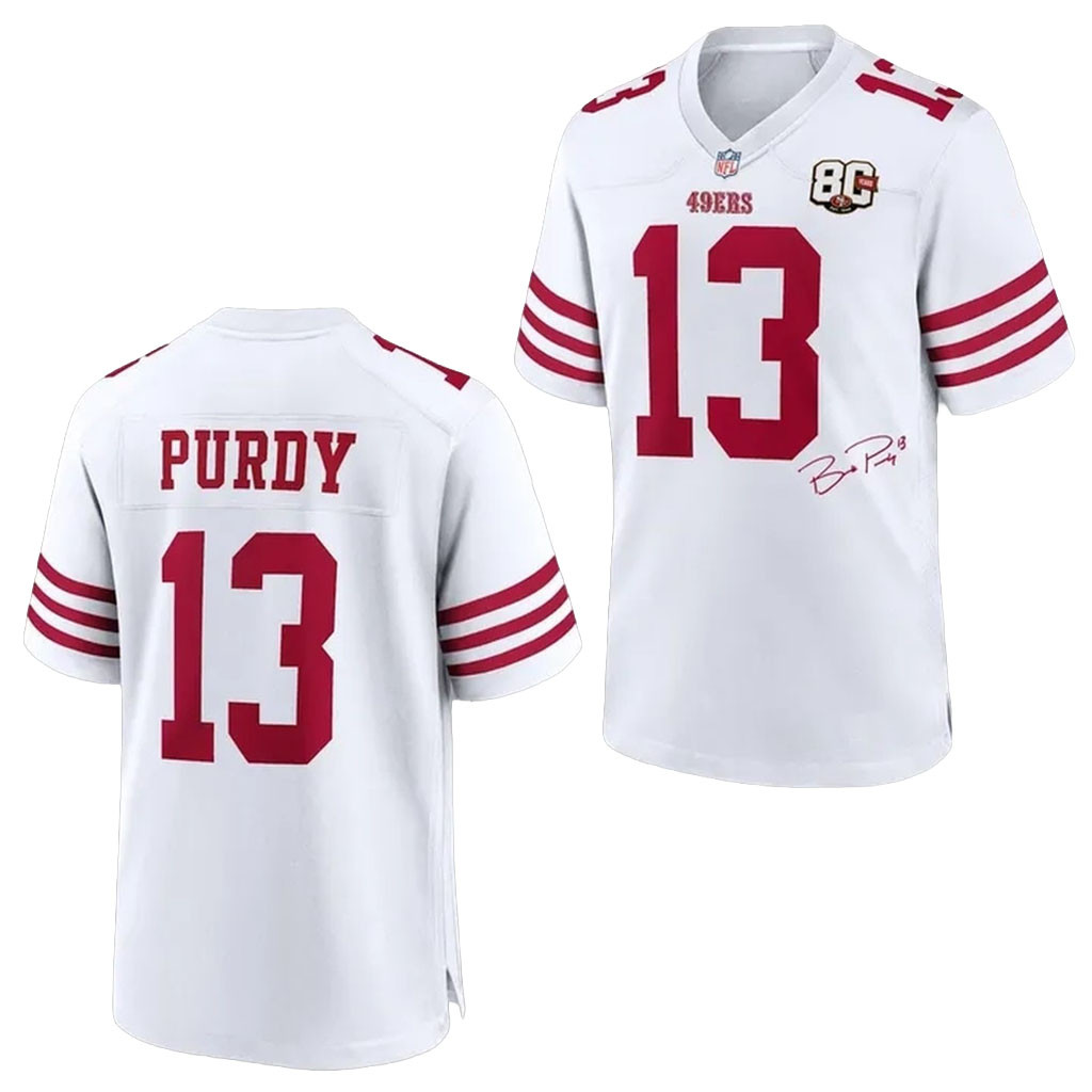 Brock Purdy #13 San Francisco 49ers Football Jersey 80th Anniversary Signatures SF 49ers Merch 1 - Unicasport Brock Purdy #13 San Francisco 49ers Football Jersey 80th Anniversary Signatures SF 49ers Merch