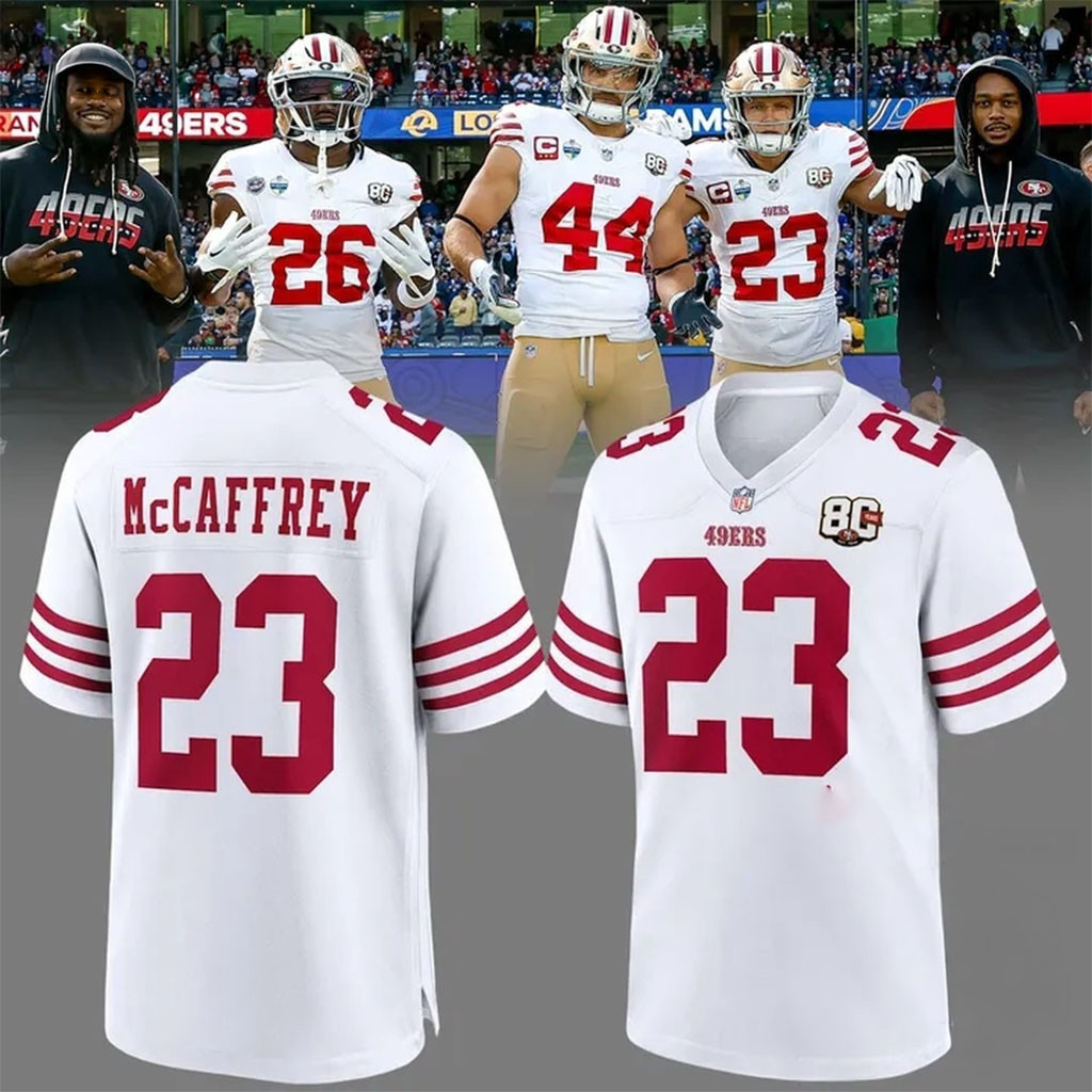 Christian McCaffrey #23 San Francisco 49ers Jersey 80th Anniversary Signed SF 49ers Merch 1 - Unicasport Christian McCaffrey #23 San Francisco 49ers Jersey 80th Anniversary Signed SF 49ers Merch