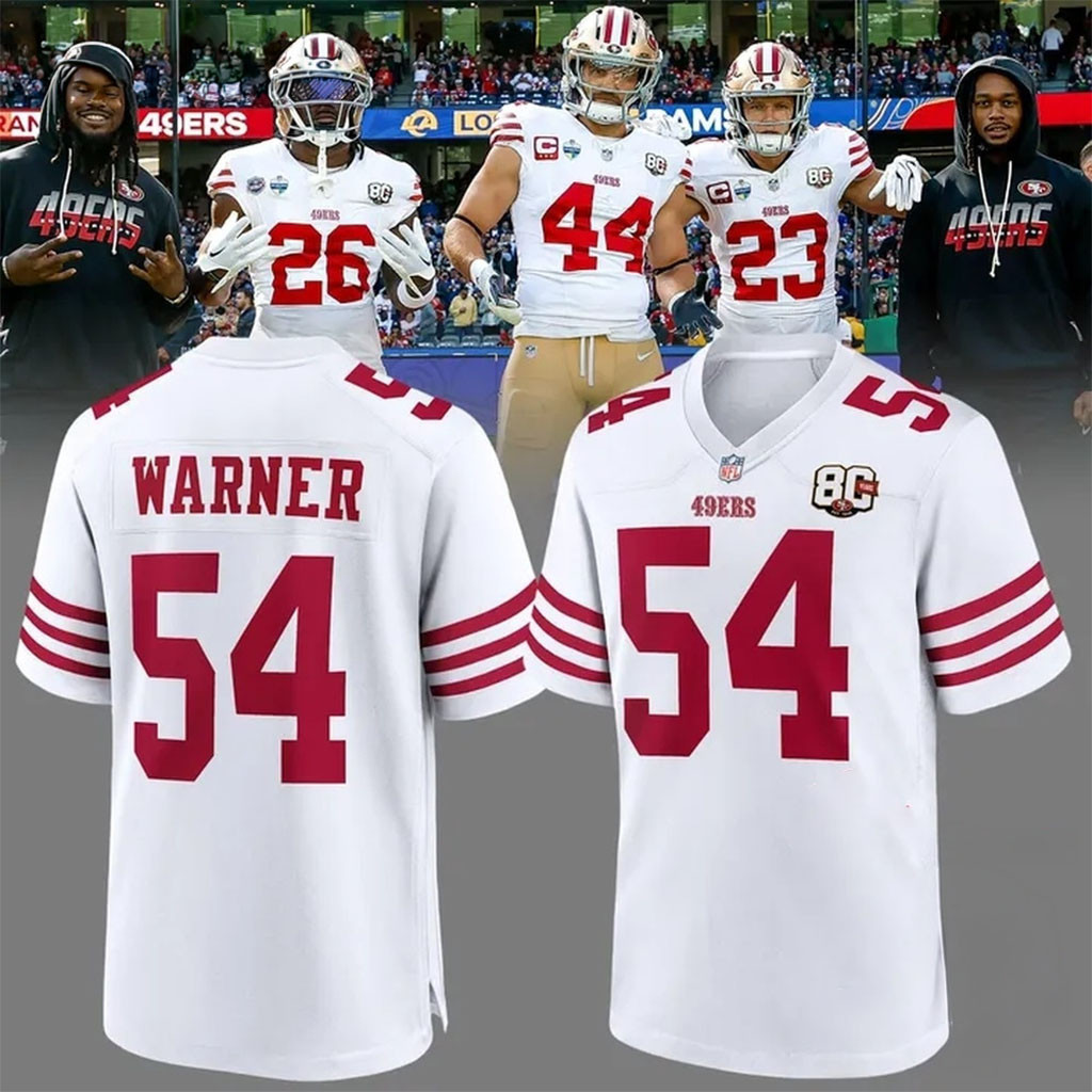 Fred Warner #54 San Francisco 49ers 80th Anniversary Signatures Football Jersey SF 49ers Merch 1 - Unicasport Fred Warner #54 San Francisco 49ers 80th Anniversary Signatures Football Jersey SF 49ers Merch