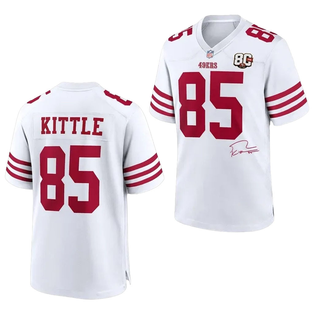 George Kittle San Francisco 49ers Merch 80th Anniversary Signatures Football Jersey Fan Gifts