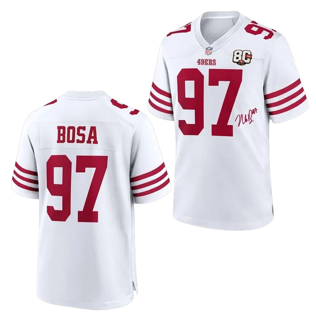 Nick Bosa #97 San Francisco 49ers 80th Anniversary Signatures Football Jersey SF 49ers Merch 1 - Unicasport Nick Bosa #97 San Francisco 49ers 80th Anniversary Signatures Football Jersey SF 49ers Merch