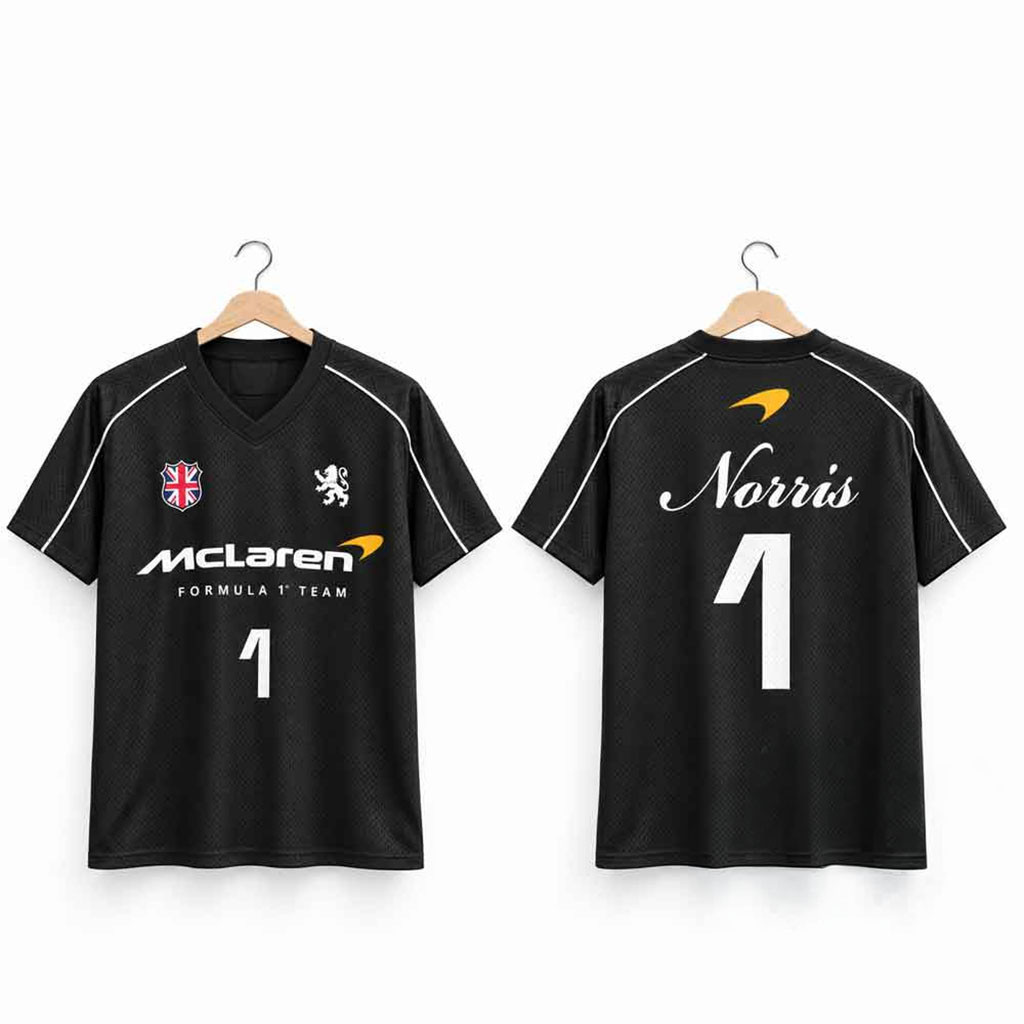 McLaren Formula 1 Team Lando Norris #1 Black V-Neck Jersey Shirt McLaren Team Merch F1 Fan Gift 1 - Unicasport McLaren Formula 1 Team Lando Norris #1 Black V-Neck Jersey Shirt McLaren Team Merch F1 Fan Gift