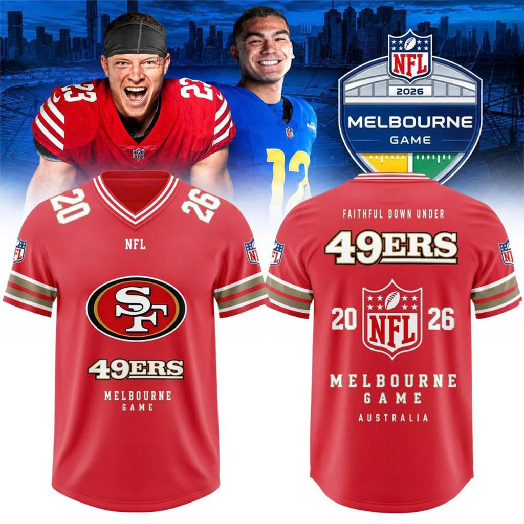 San Francisco 49ers 2026 Melbourne Game Football Jersey SF 49ers Merch Football Fan Gifts 1 - Unicasport San Francisco 49ers 2026 Melbourne Game Football Jersey SF 49ers Merch Football Fan Gifts