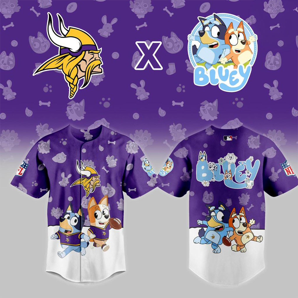 Minnesota Vikings X Bluey Night Jersey MN Vikings Merch American Football Fan Gifts 1 - Unicasport Minnesota Vikings X Bluey Night Jersey MN Vikings Merch American Football Fan Gifts