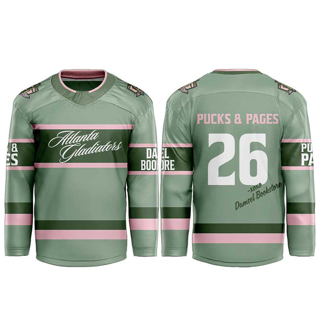 Atlanta Gladiators Pucks And Pages Damsel Bookstore Hockey Jersey Atlanta Gladiators Merch 1 - Unicasport Atlanta Gladiators Pucks And Pages Damsel Bookstore Hockey Jersey Atlanta Gladiators Merch