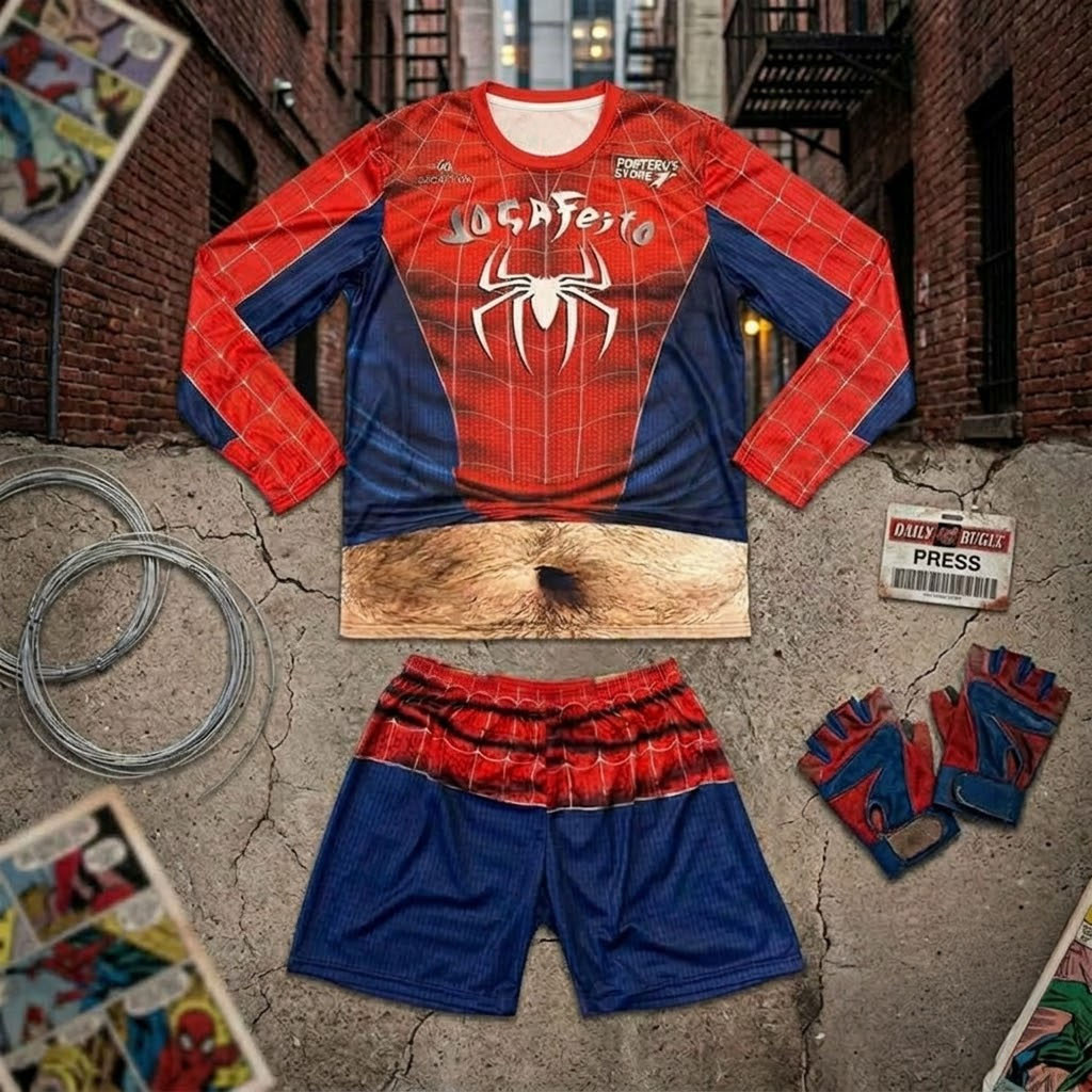 Funny Joga Feito Spider Man Hairy Belly Long Sleeve Jersey Shirt And Shorts Set Husband Gifts 1 - Unicasport Funny Joga Feito Spider Man Hairy Belly Long Sleeve Jersey Shirt And Shorts Set Husband Gifts