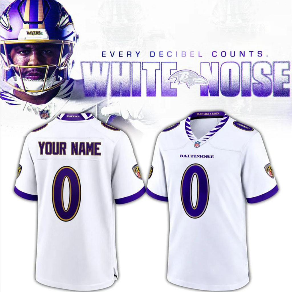 Personalized Baltimore Ravens White Noise 2026 Football Jersey Ravens Merch Football Fan Gear 1 - Unicasport Personalized Baltimore Ravens White Noise 2026 Football Jersey Ravens Merch Football Fan Gear