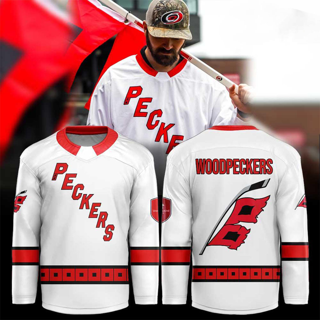 Carolina Hurricanes X Fayetteville Woodpeckers Crossover Hockey Jersey Fan Merch Gift Ideas 1 - Unicasport Carolina Hurricanes X Fayetteville Woodpeckers Crossover Hockey Jersey Fan Merch Gift Ideas