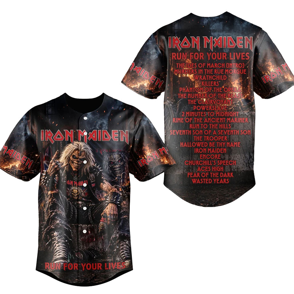 Iron Maiden 2026 World Tour Baseball Jersey Run For Your Lives Tour Merch Gift For Band Fans 1 - Unicasport Iron Maiden 2026 World Tour Baseball Jersey Run For Your Lives Tour Merch Gift For Band Fans
