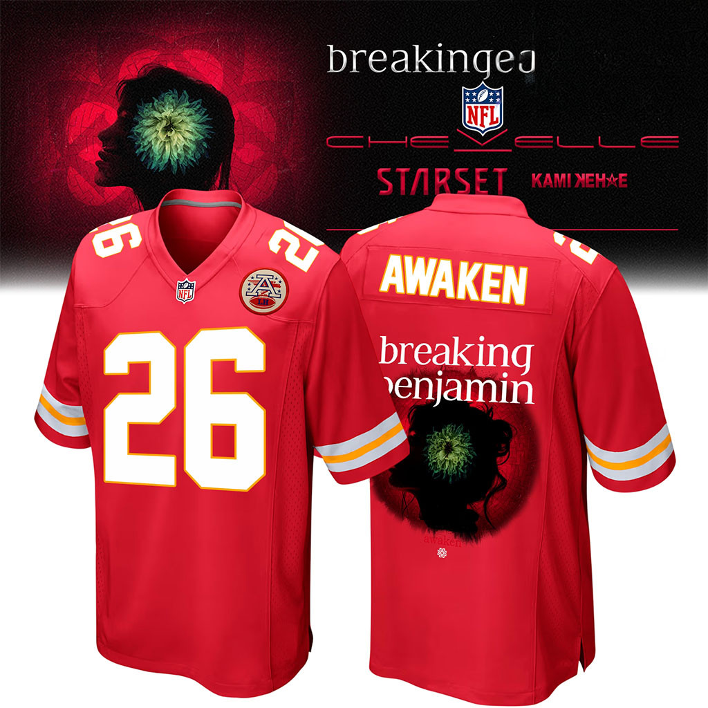 Kansas City Chiefs X Breaking Benjamin 2026 Jersey Awaken Jersey Chiefs Merch Fan Apparel 1 - Unicasport Kansas City Chiefs X Breaking Benjamin 2026 Jersey Awaken Jersey Chiefs Merch Fan Apparel