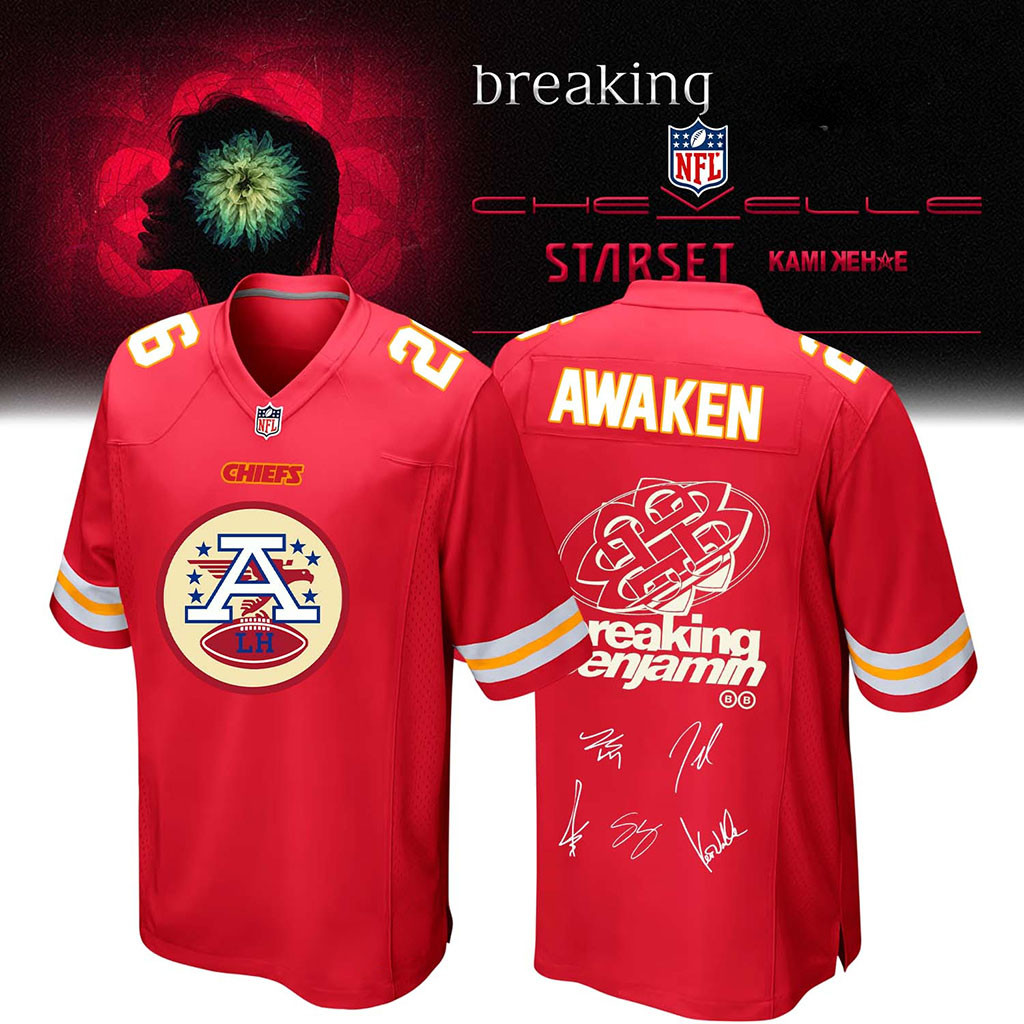 Kansas City Chiefs X Breaking Benjamin 2026 Jersey Awaken Jersey KC Chiefs Merch Gift For Fans 1 - Unicasport Kansas City Chiefs X Breaking Benjamin 2026 Jersey Awaken Jersey KC Chiefs Merch Gift For Fans