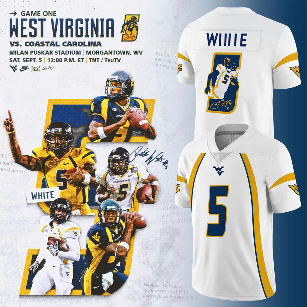 West Virginia Mountaineers Pat White #5 Football Jersey Mountaineers Merch Gift For Fans 1 - Unicasport West Virginia Mountaineers Pat White #5 Football Jersey Mountaineers Merch Gift For Fans