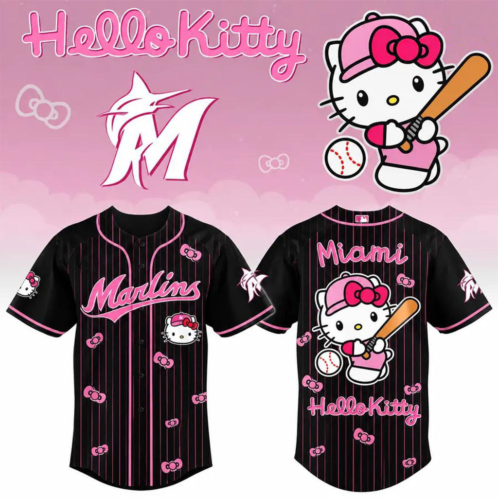 Miami Marlins x Hello Kitty 2026 Pink Pinstripe Baseball Jersey Miami Marlins Merch Fans Gifts 1 - Unicasport Miami Marlins x Hello Kitty 2026 Pink Pinstripe Baseball Jersey Miami Marlins Merch Fans Gifts