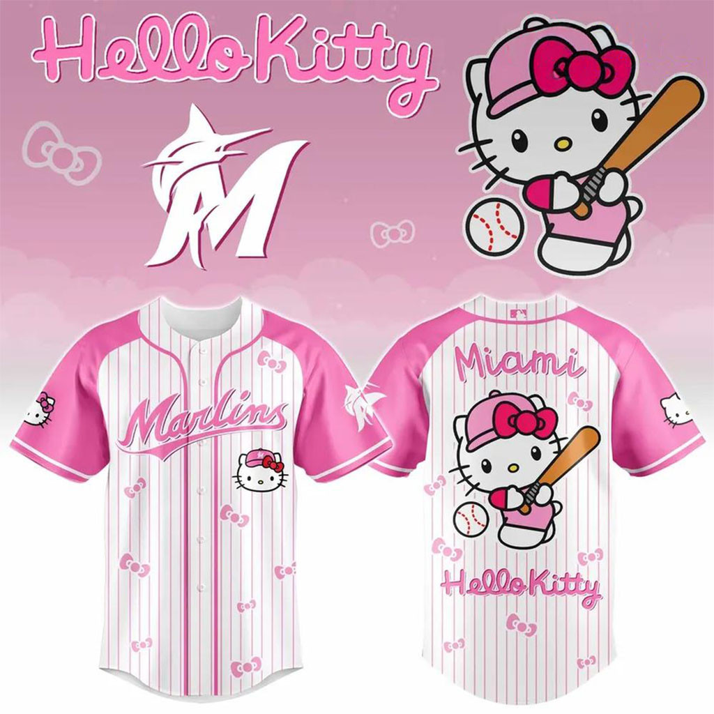 Miami Marlins x Hello Kitty 2026 Pink Pinstripe Baseball Jersey Marlins Merch Gifts For Fans 1 - Unicasport Miami Marlins x Hello Kitty 2026 Pink Pinstripe Baseball Jersey Marlins Merch Gifts For Fans