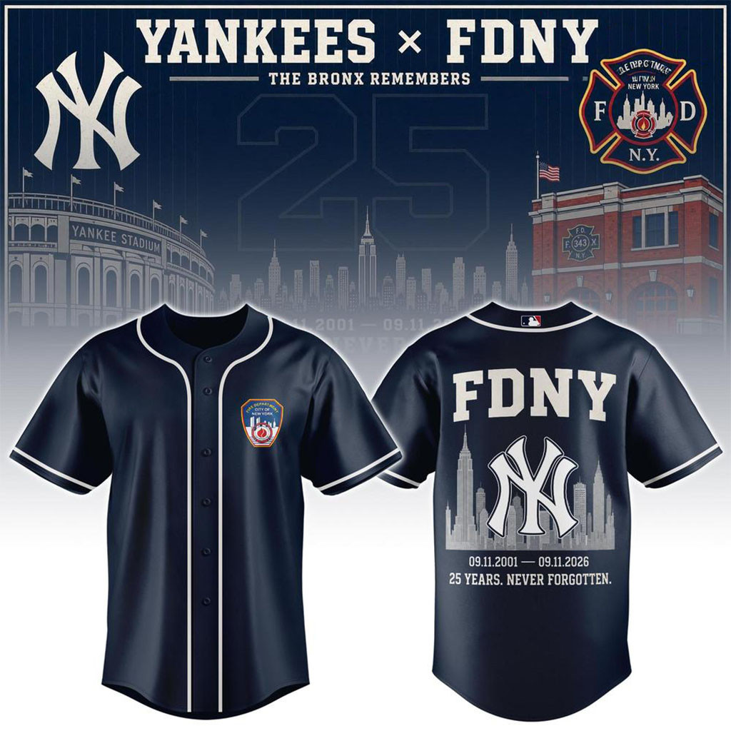 New York Yankees FDNY 25th Anniversary Commemorative Baseball Jersey Yankees Merch Fan Gear 1 - Unicasport New York Yankees FDNY 25th Anniversary Commemorative Baseball Jersey Yankees Merch Fan Gear
