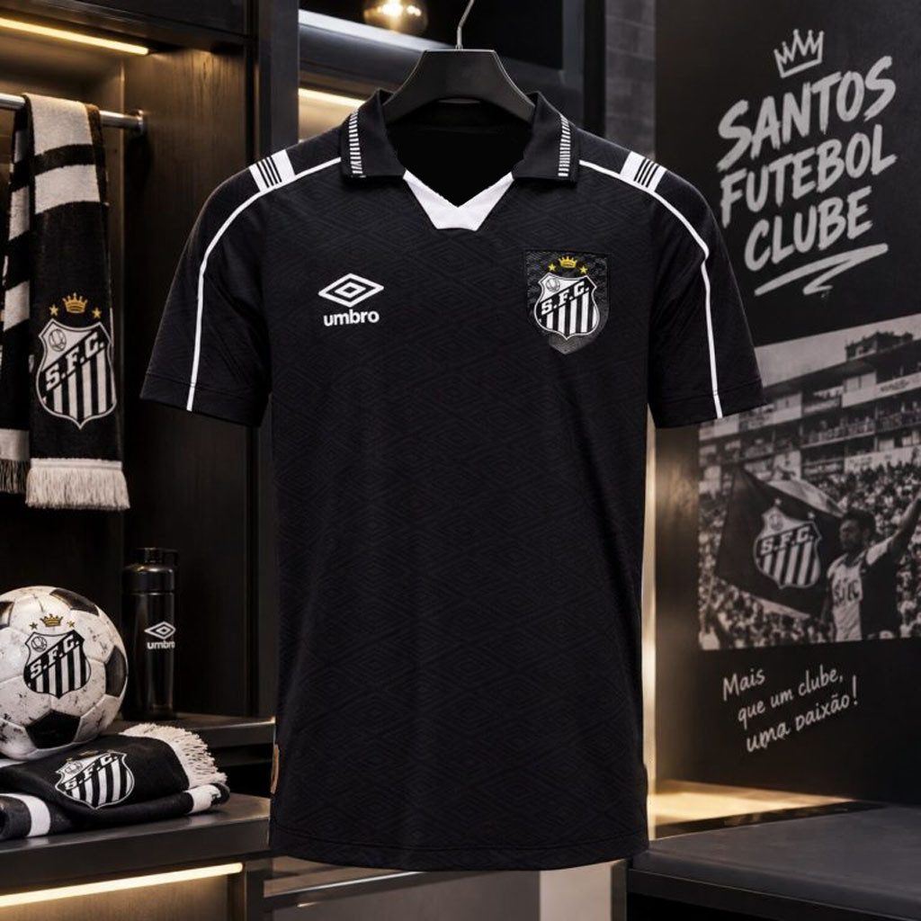 Santos FC Black And White Umbro Home Polo Jersey Santos FC Merch Football Fan Gift Ideas 1 - Unicasport Santos FC Black And White Umbro Home Polo Jersey Santos FC Merch Football Fan Gift Ideas