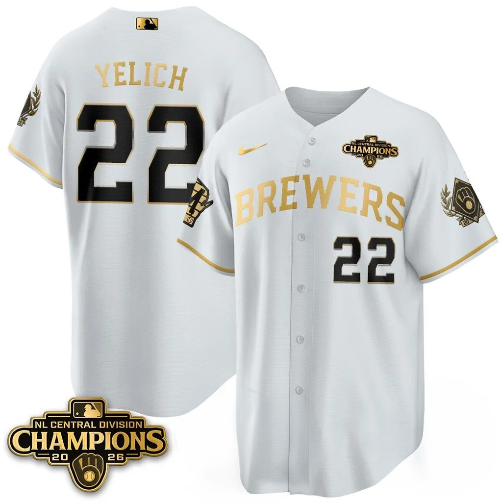 Christian Yelich Jersey White Milwaukee Brewers NL Central Champions Merch #22 Baseball Jersey 1 - Unicasport Christian Yelich Jersey White Milwaukee Brewers NL Central Champions Merch #22 Baseball Jersey
