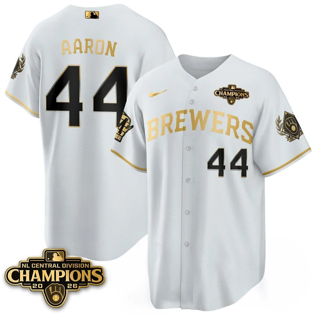 Hank Aaron Jersey Shirt #44 Milwaukee Brewers NL Central Champions Merch 2026 White Fan Apparel 1 - Unicasport Hank Aaron Jersey Shirt #44 Milwaukee Brewers NL Central Champions Merch 2026 White Fan Apparel