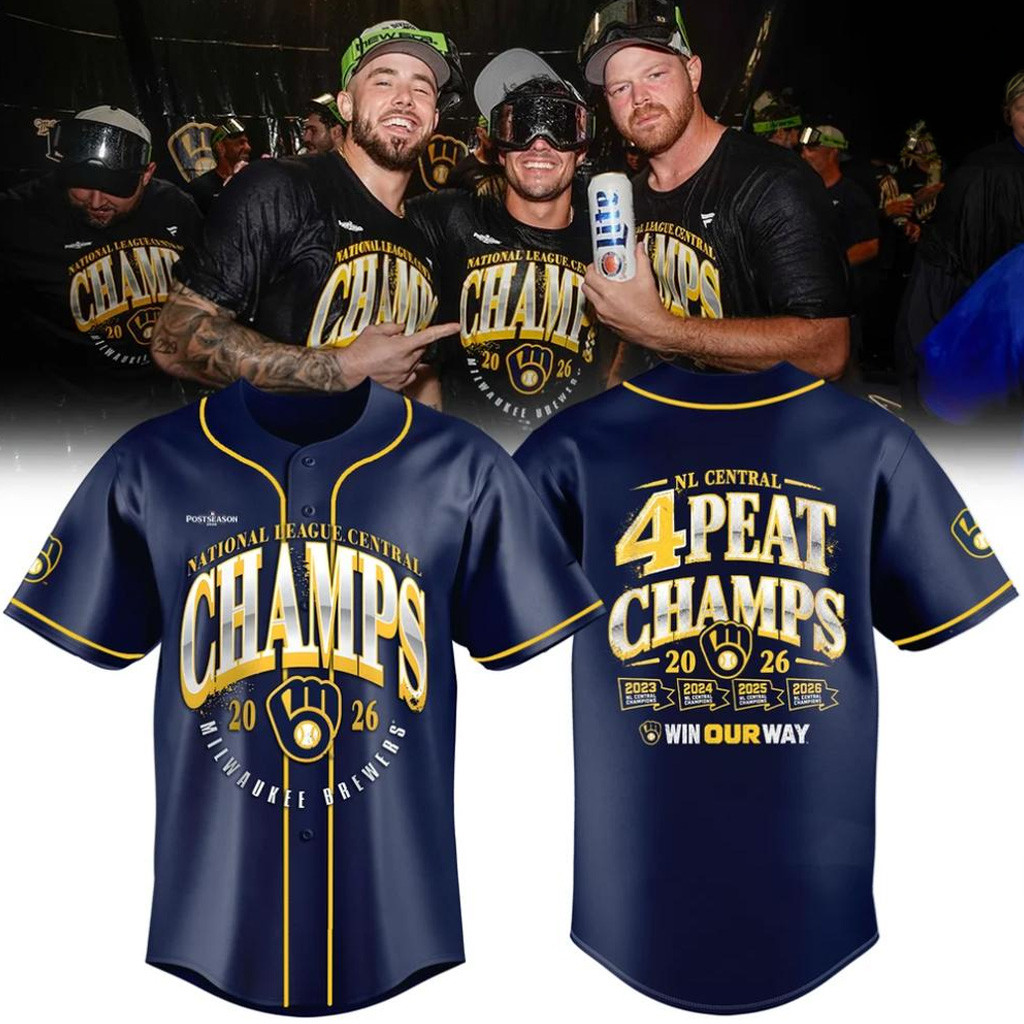 Milwaukee Brewers NL Central Champions Merch Brewers NL Central 4 Peat Champs Jersey Navy 1 - Unicasport Milwaukee Brewers NL Central Champions Merch Brewers NL Central 4 Peat Champs Jersey Navy