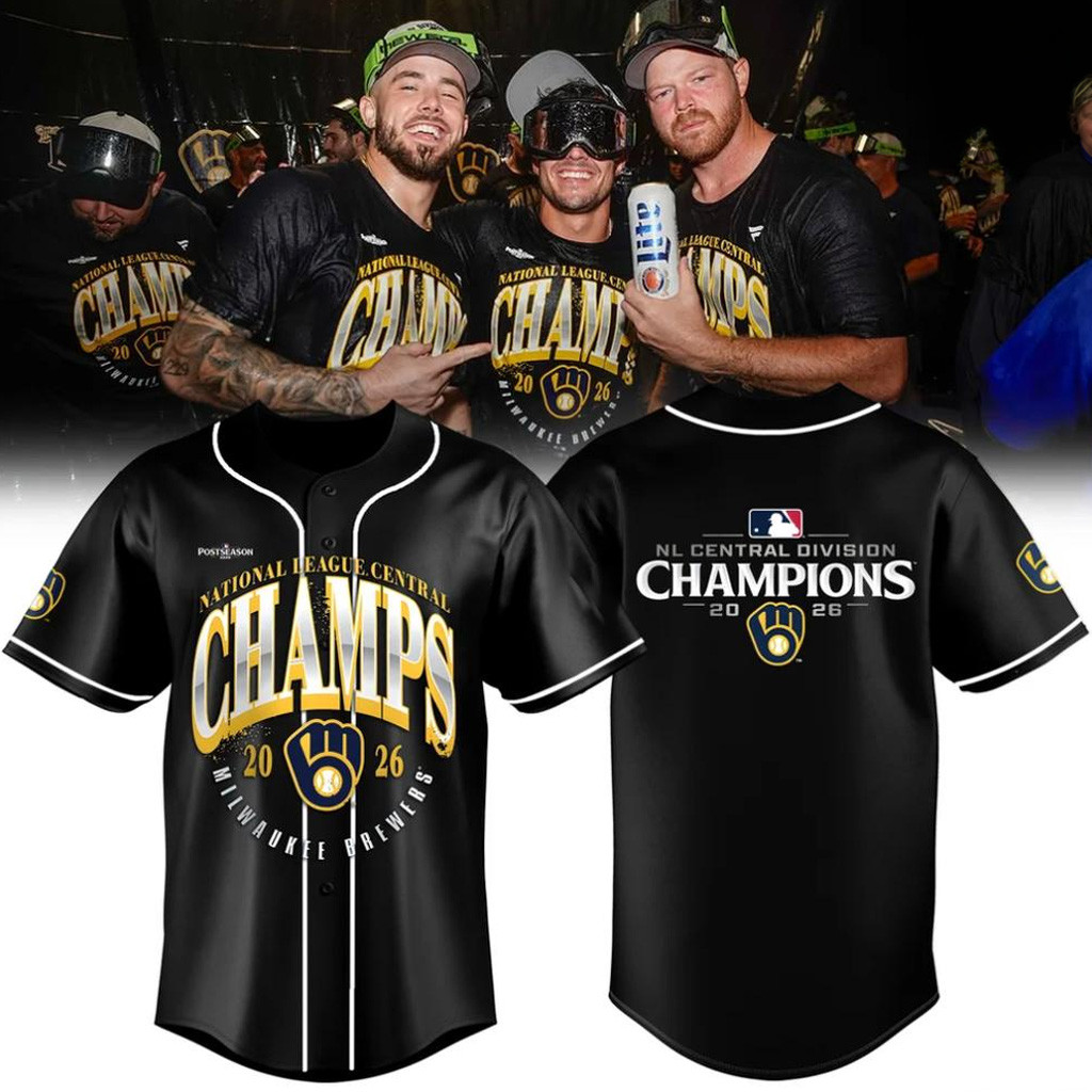 Milwaukee Brewers NL Central Champions Merch Black Brewers NL Central Division Champions Jersey 1 - Unicasport Milwaukee Brewers NL Central Champions Merch Black Brewers NL Central Division Champions Jersey