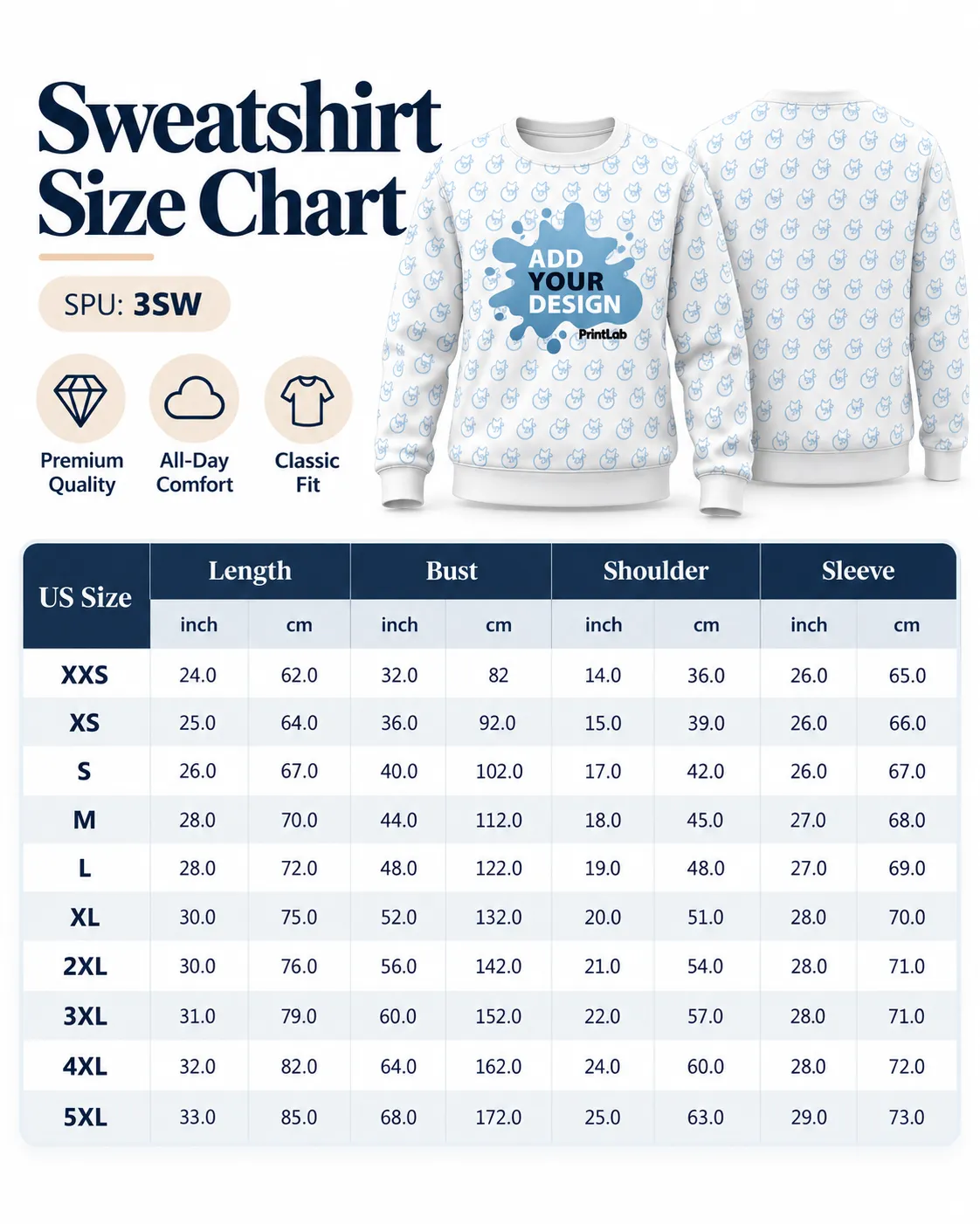 Sweatshirt Size Chart