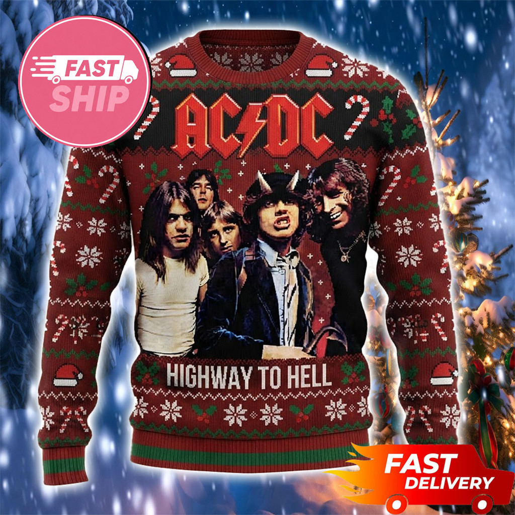 AC DC High Way To Hell Photo Graphic Red Rum Christmas Ugly Sweater AC DC Merch Fan Gifts 1 - Unicasport AC DC High Way To Hell Photo Graphic Red Rum Christmas Ugly Sweater AC DC Merch Fan Gifts