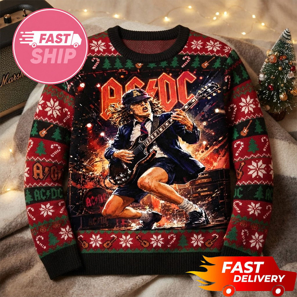 ACDC Angus Young Rock N Roll Guitar Christmas Ugly Sweater ACDC Merch Xmas Gift For Fans 1 - Unicasport ACDC Angus Young Rock N Roll Guitar Christmas Ugly Sweater ACDC Merch Xmas Gift For Fans