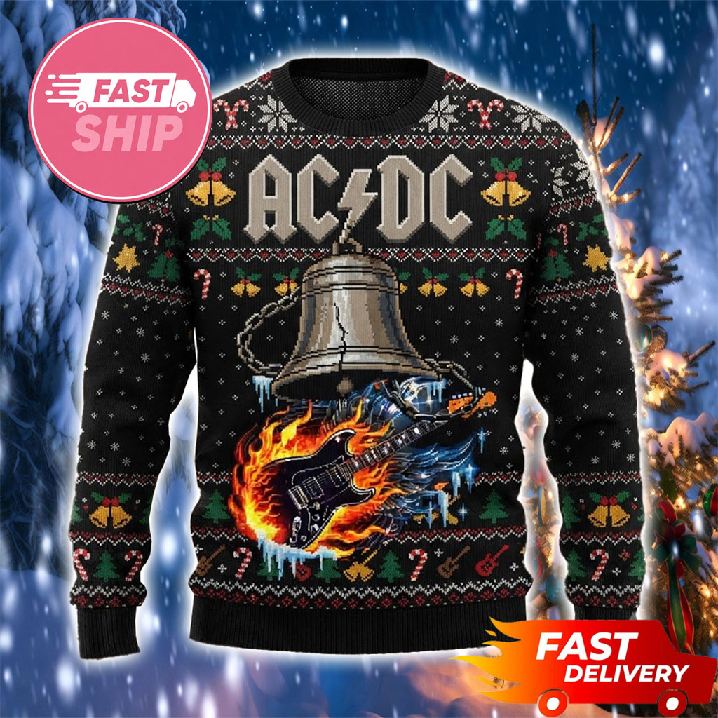 ACDC Hells Bells Fire Guitar Pwr Up Tour 2026 Christmas Ugly Sweater ACDC Merch Fan Gifts 1 - Unicasport ACDC Hells Bells Fire Guitar Pwr Up Tour 2026 Christmas Ugly Sweater ACDC Merch Fan Gifts