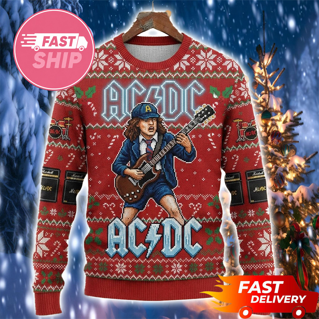 Angus Young Play Guitar 2026 Red Rock Pattern Christmas Ugly Sweater ACDC Merch Music Fan Gifts 1 - Unicasport Angus Young Play Guitar 2026 Red Rock Pattern Christmas Ugly Sweater ACDC Merch Music Fan Gifts