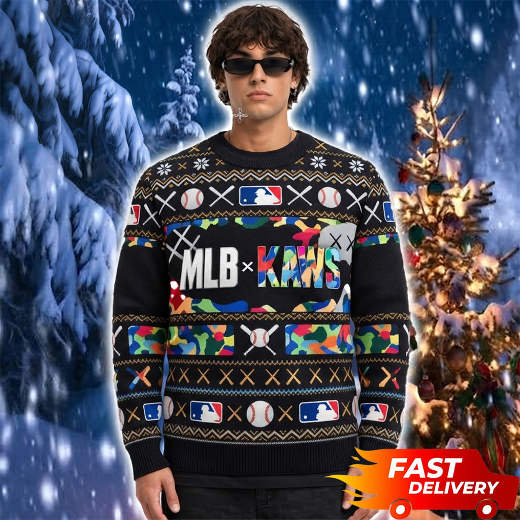 Baseball X KAWS Baseball Logo Camo Colorful Christmas Ugly Sweater Xmas Gift For Fans 1 - Unicasport Baseball X KAWS Baseball Logo Camo Colorful Christmas Ugly Sweater Xmas Gift For Fans