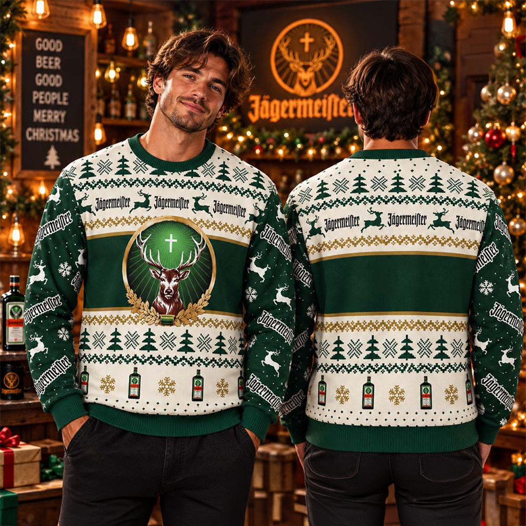 Jagermeister Big Deer Logo Golden Logo Christmas Ugly Sweater Gifts For Jagermeister Lover 1 - Unicasport Jagermeister Big Deer Logo Golden Logo Christmas Ugly Sweater Gifts For Jagermeister Lover