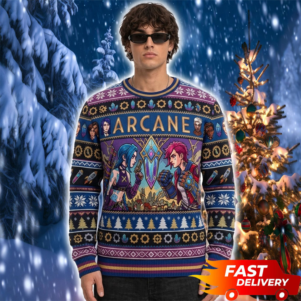 Jinx And Vi Crystal City Arcane League Of Legends Christmas Ugly Sweater LoL Merch Xmas Gifts