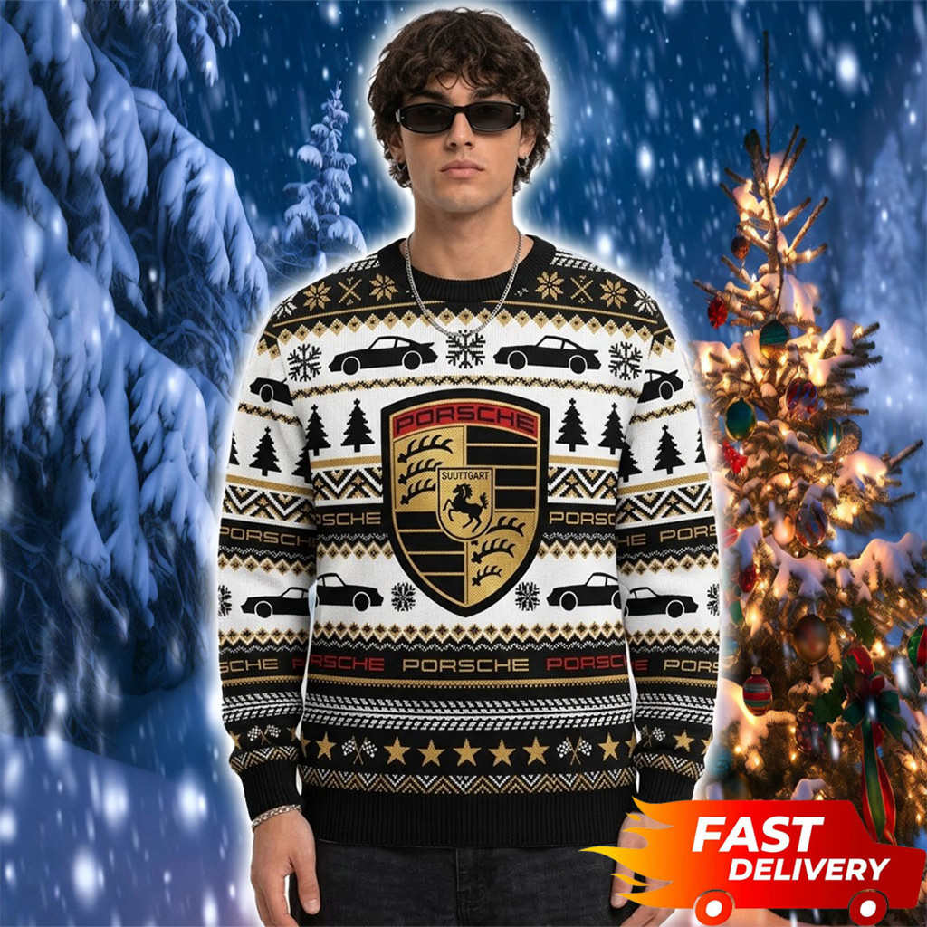 Porsche Super Sports Car Logo 2026 Christmas Ugly Sweater Porsche Merch Xmas Gift For Him 1 - Unicasport Porsche Super Sports Car Logo 2026 Christmas Ugly Sweater Porsche Merch Xmas Gift For Him