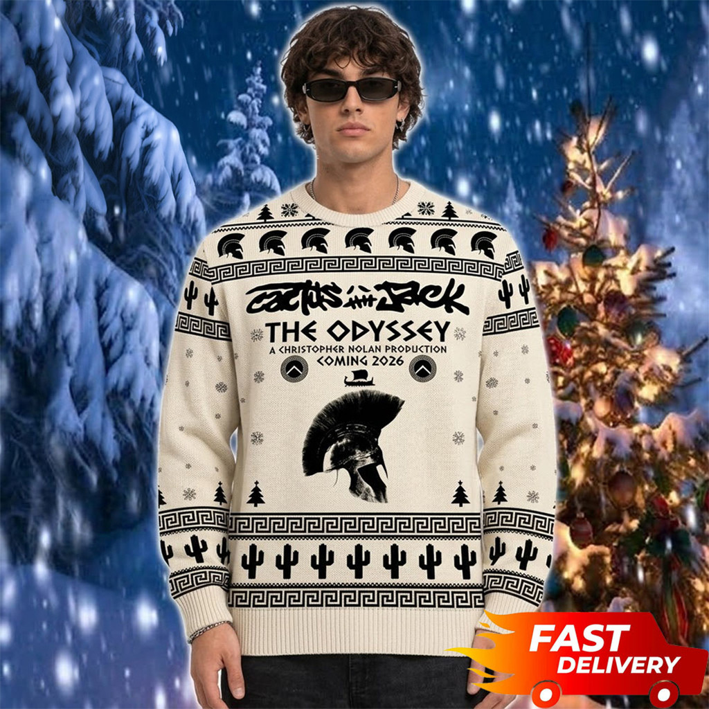 The Odyssey X Cactus Jack Spartan Helmet Christmas Ugly Sweater The Odyssey Merch Xmas Gifts 1 - Unicasport The Odyssey X Cactus Jack Spartan Helmet Christmas Ugly Sweater The Odyssey Merch Xmas Gifts