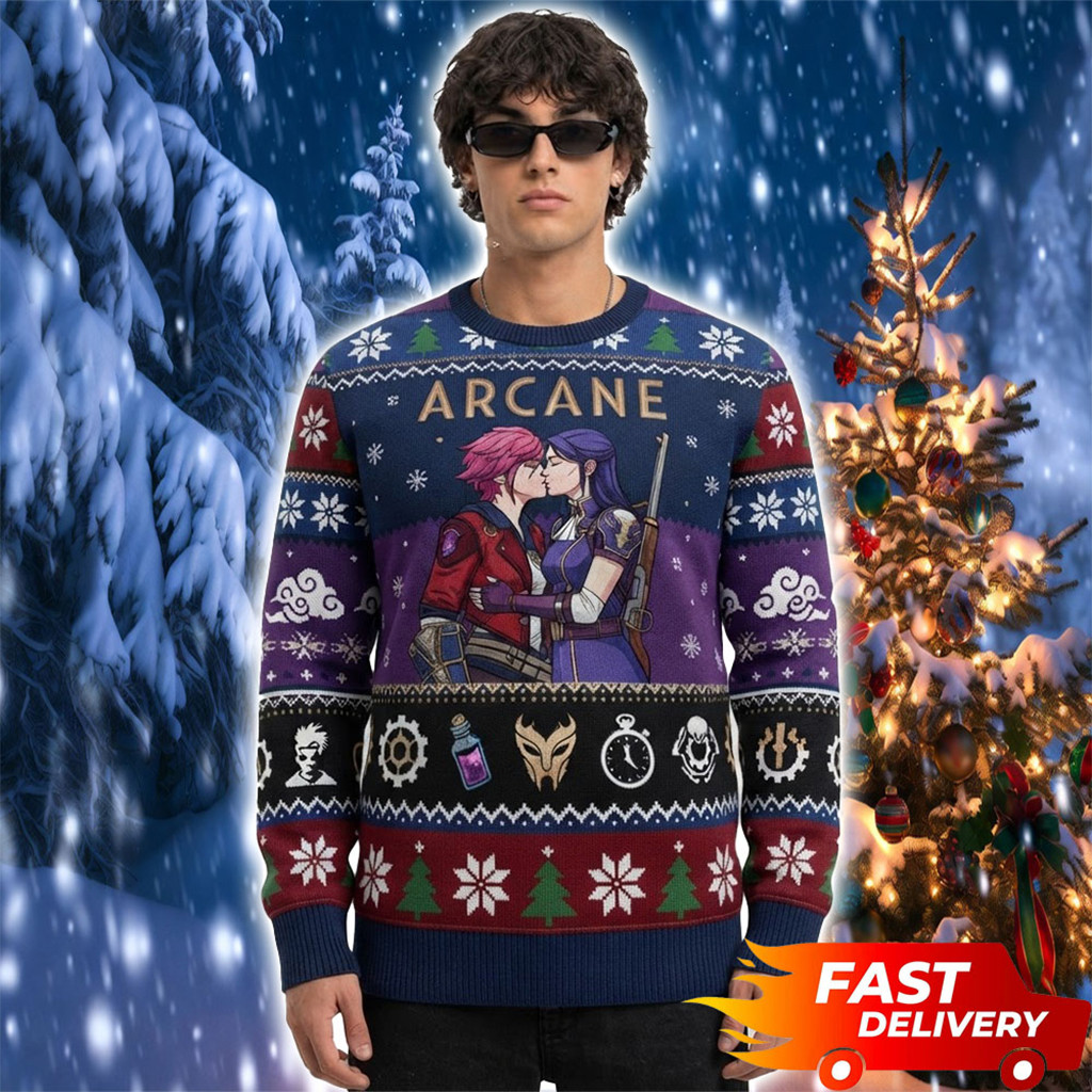 Vi Kiss Caitlyn Snowflake Arcane Christmas Ugly Sweater LoL Merch Xmas Gift For Gamers 1 - Unicasport Vi Kiss Caitlyn Snowflake Arcane Christmas Ugly Sweater LoL Merch Xmas Gift For Gamers