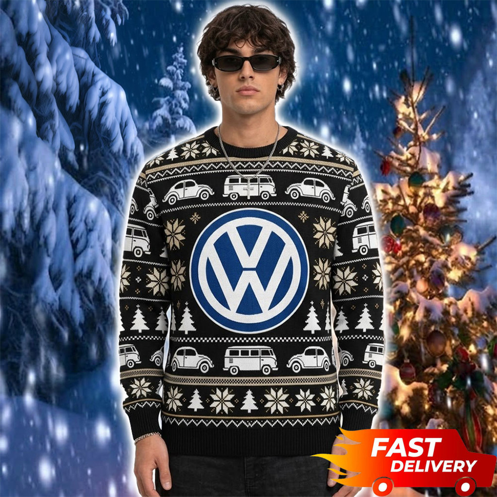 Volkswagen Logo VW Beetle And Bus Pattern Christmas Ugly Sweater Gift For My Dad 1 - Unicasport Volkswagen Logo VW Beetle And Bus Pattern Christmas Ugly Sweater Gift For My Dad