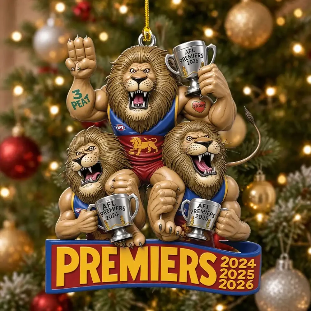 Brisbane Lions 2026 AFL Premiers Three Peat Christmas Ornaments Brisbane Lions Merch Fan Gifts