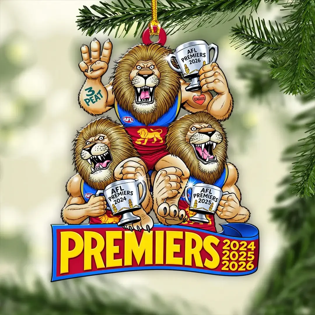 Brisbane Lions 2026 AFL Premiers Three Peat Christmas Ornaments Brisbane Lions Merch Xmas Decor