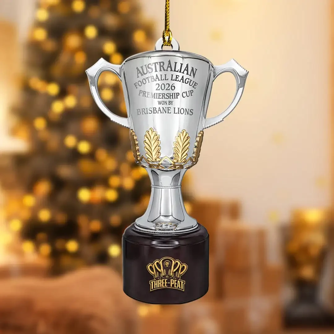 Brisbane Lions Merch Three Peat AFL 2026 Premiership Cup Brisbane Lions Ornament Gift Ideas