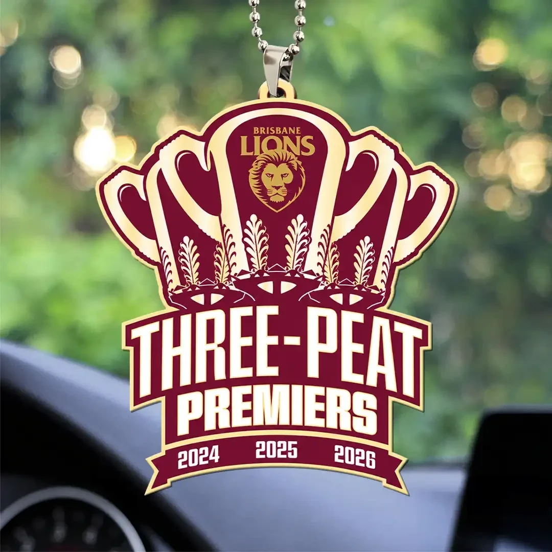Brisbane Lions 2026 AFL Premiers Three Peat Car Ornament Brisbane Lions Merch Gift For Fans