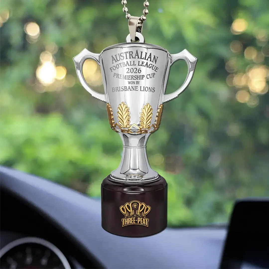 Brisbane Lions Merch Brisbane Lions Three Peat AFL 2026 Premiership Cup Car Ornament Best Gifts