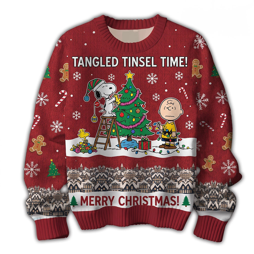 Snoopy Tangled Tinsel Time Christmas Ugly Christmas Sweater Peanuts Holiday Sweater Fan Gifts 1 - Unicasport Snoopy Tangled Tinsel Time Christmas Ugly Christmas Sweater Peanuts Holiday Sweater Fan Gifts