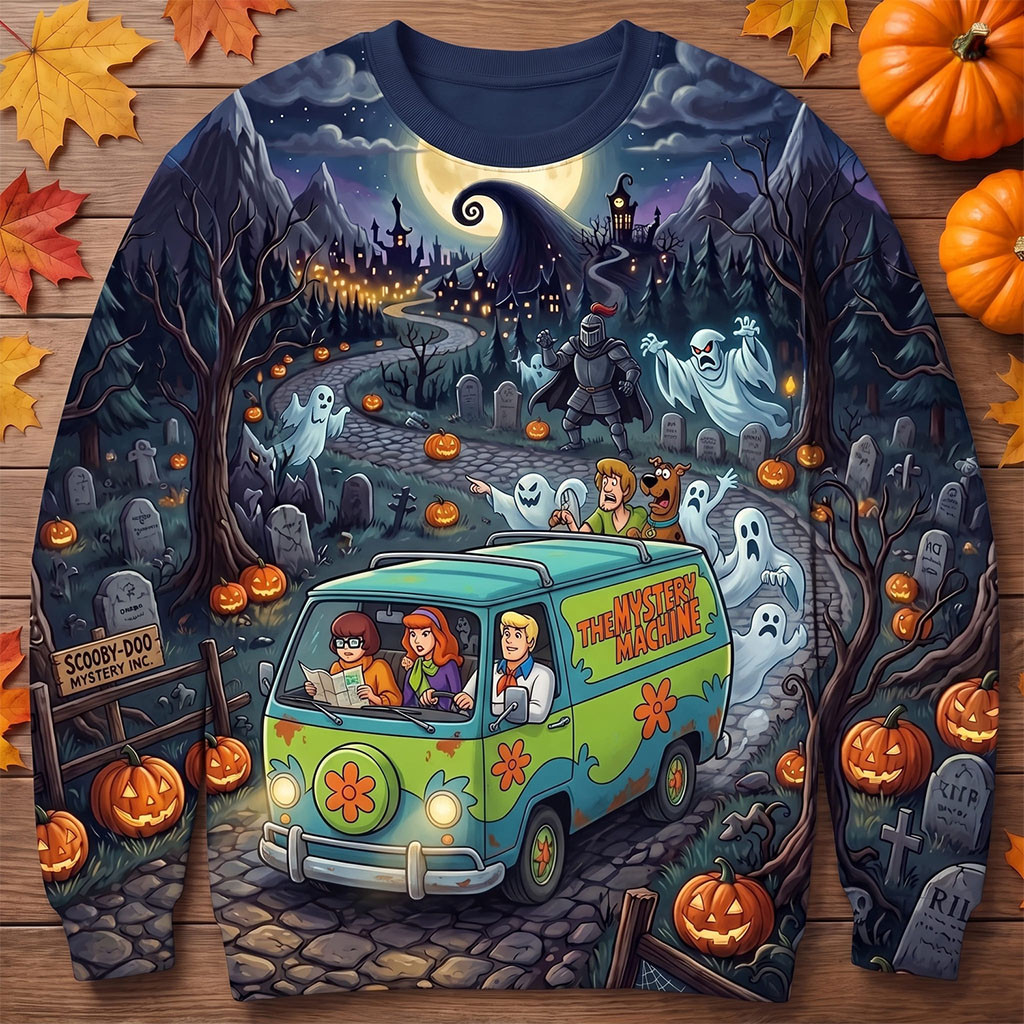 Scooby-Doo Mystery Machine Spooky Graveyard Sweatshirt Scooby-Doo Merch Gifts For Holiday 1 - Unicasport Scooby-Doo Mystery Machine Spooky Graveyard Sweatshirt Scooby-Doo Merch Gifts For Holiday
